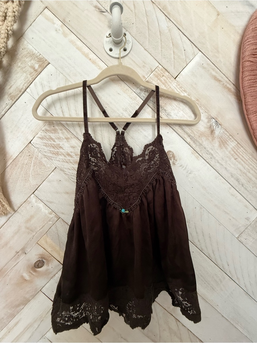 FP intimately Women's Brown Lace Trim Camisole Tank Top